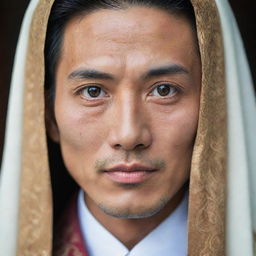 A portrait of a wealthy Asian man with rare and strikingly beautiful eyes.