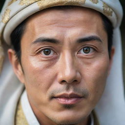 A portrait of a wealthy Asian man with rare and strikingly beautiful eyes.