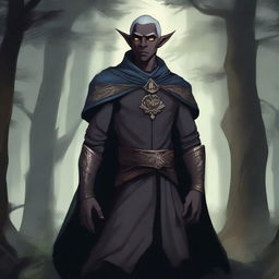 A detailed illustration of a half-dark elf with a mix of human and elven features