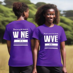 A violet dance shirt featuring the group name 'We As One' along with the saying 'Even with many members, we will move as one'