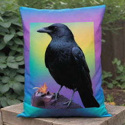 Imagine a dark, sleek crow, perched proudly on a bulging bag of fertilizer. Its bright eyes pierce the surroundings while its iridescent feathers contrast beautifully with the vivid graphics of the fertilizer bag.