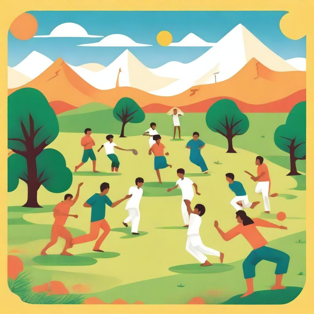 An illustration showcasing various sports and traditional games of India