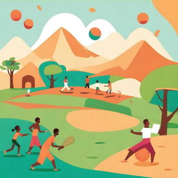 An illustration showcasing various sports and traditional games of India