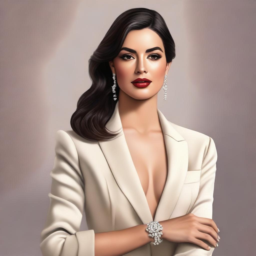 A realistic portrait of Georgina Rodríguez, showcasing her elegant and fashionable style