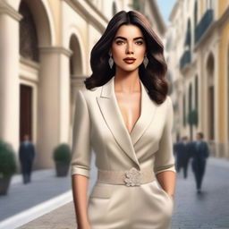 A realistic portrait of Georgina Rodríguez, showcasing her elegant and fashionable style