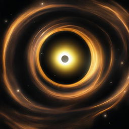 A mesmerizing black hole that is gold and black, enveloped in the vastness of space