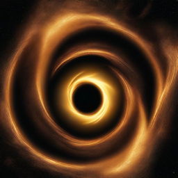 A mesmerizing black hole that is gold and black, enveloped in the vastness of space