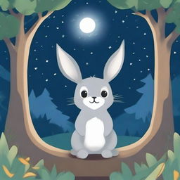 In the forest, under a starry night sky, Niño the grey rabbit discovers a new surprise