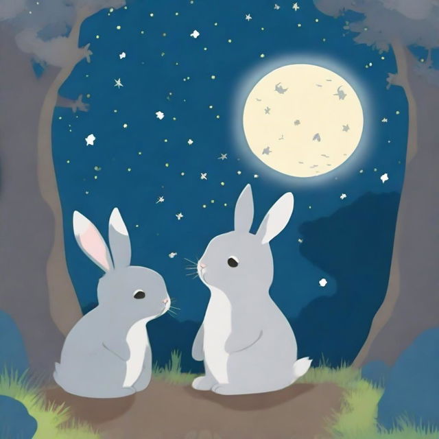 In the forest, under a starry night sky, Niño the grey rabbit discovers a new surprise