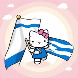 A cute image of Hello Kitty holding the flag of Israel