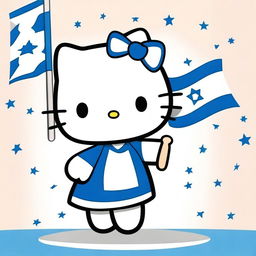 A cute image of Hello Kitty holding the flag of Israel