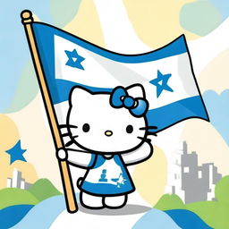 A cute image of Hello Kitty holding the flag of Israel