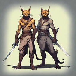 A huge monster, a mix of a human, Tabaxi, and Tiefling, with multiple heads