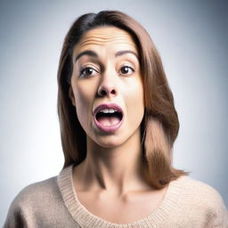 A woman holding a jump drive in her mouth, with a neutral expression on her face