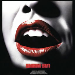 A movie poster featuring a close-up of a woman's mouth, opened to reveal a jump drive resting on her tongue