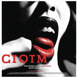 A movie poster featuring a close-up of a woman's mouth, opened to reveal a jump drive resting on her tongue