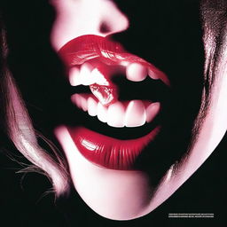 A movie poster featuring a close-up of a woman's mouth, opened to reveal a jump drive resting on her tongue