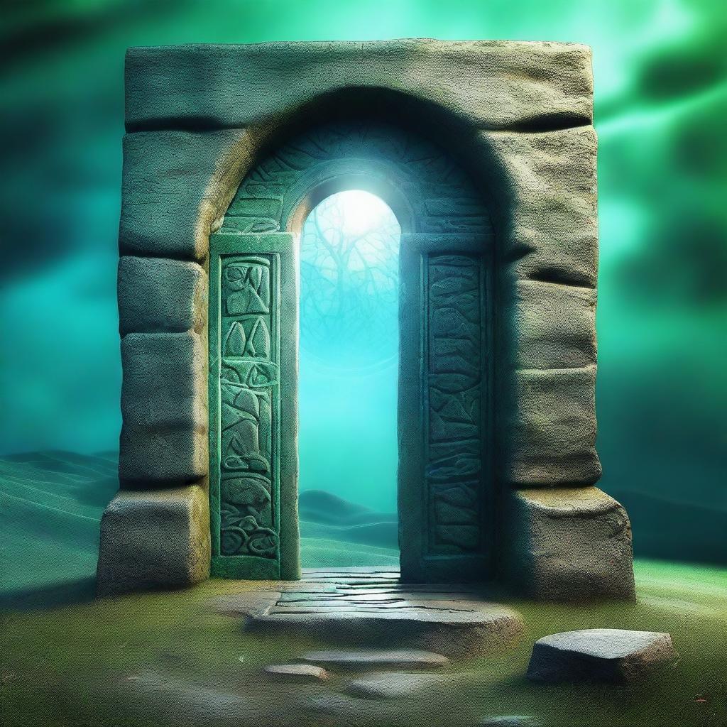 A magical portal to another dimension, resembling a door through which the destination is faintly visible