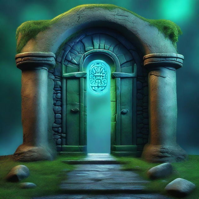 A magical portal to another dimension, resembling a door through which the destination is faintly visible