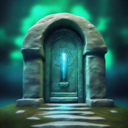 A magical portal to another dimension, resembling a door through which the destination is faintly visible