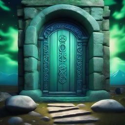 A magical portal to another dimension, resembling a door through which the destination is faintly visible