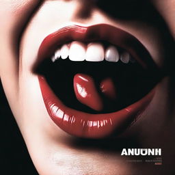 A movie poster featuring a close-up of a woman's mouth, opened to reveal a jump drive resting on her tongue