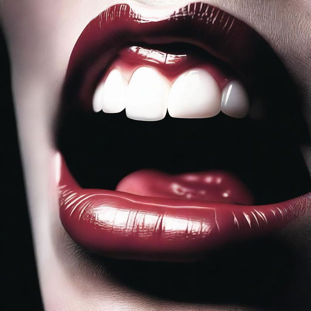 A movie poster featuring a close-up of a woman's mouth, opened to reveal a jump drive resting on her tongue