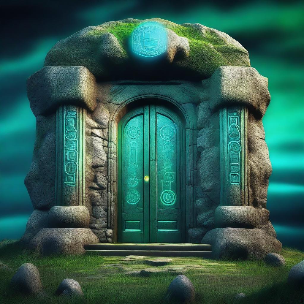 A magical portal to another dimension, resembling a door through which the destination is faintly visible