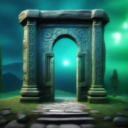 A magical portal to another dimension, resembling a door through which the destination is faintly visible