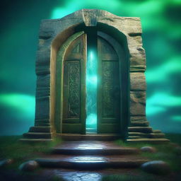 A magical portal to another dimension, resembling a door through which the destination is faintly visible