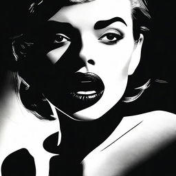 A modern noir movie poster featuring a close-up of a woman's mouth, with a jump drive sitting on top of her tongue as she offers it in a sexy way