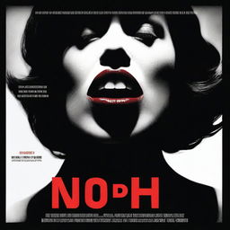 A modern noir movie poster featuring a close-up of a woman's mouth, with a jump drive sitting on top of her tongue as she offers it in a sexy way