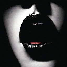 A modern noir movie poster featuring a close-up of a woman's mouth, with a jump drive sitting on top of her tongue as she offers it in a sexy way