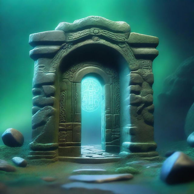 A magical portal to another dimension, resembling a door through which the destination is faintly visible