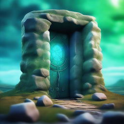 A magical portal to another dimension, resembling a door through which the destination is faintly visible