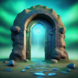 A magical portal to another dimension, resembling a door through which the destination is faintly visible