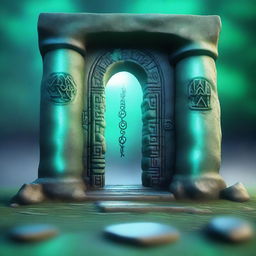 A magical portal to another dimension, resembling a door through which the destination is faintly visible