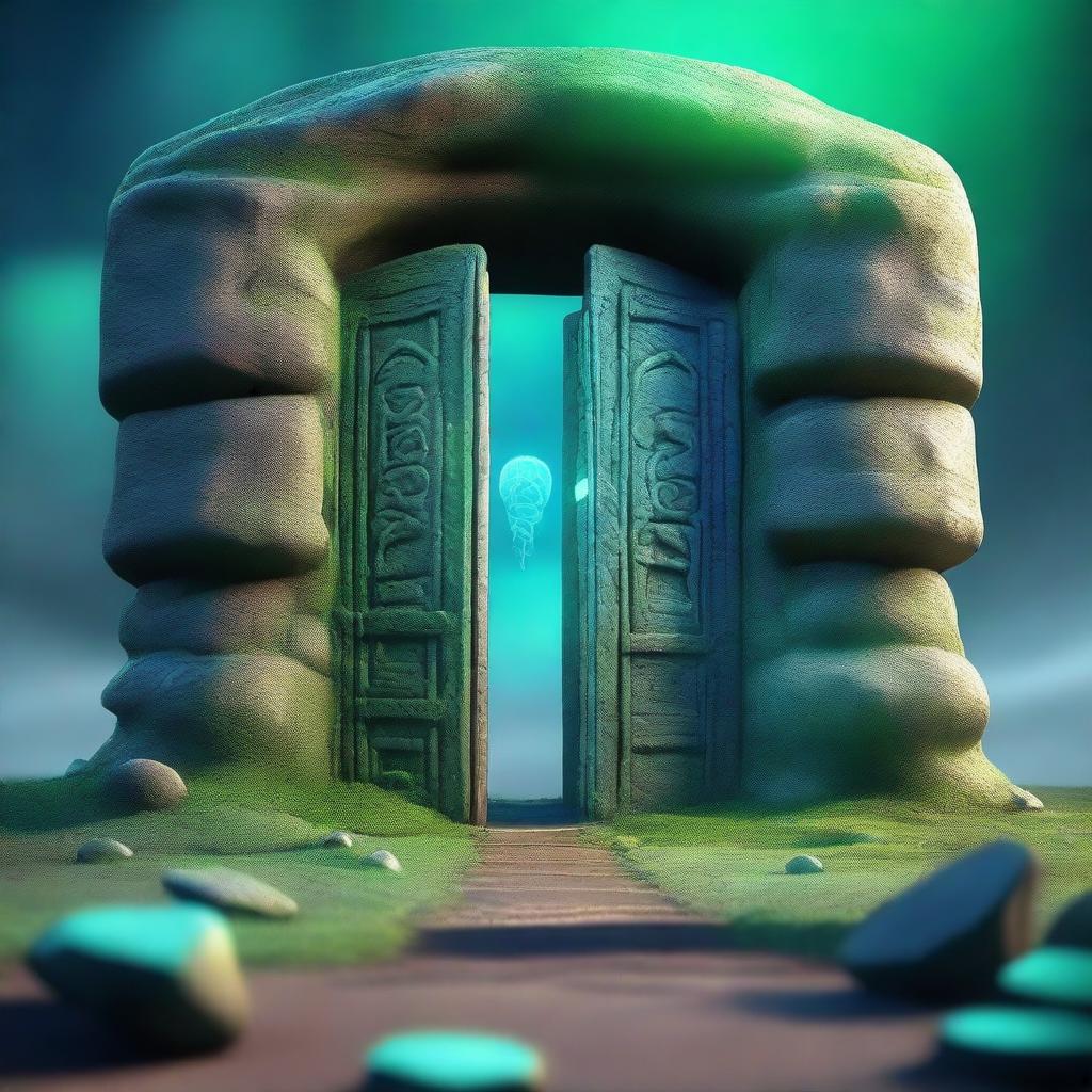 A magical portal to another dimension, resembling a door through which the destination is faintly visible