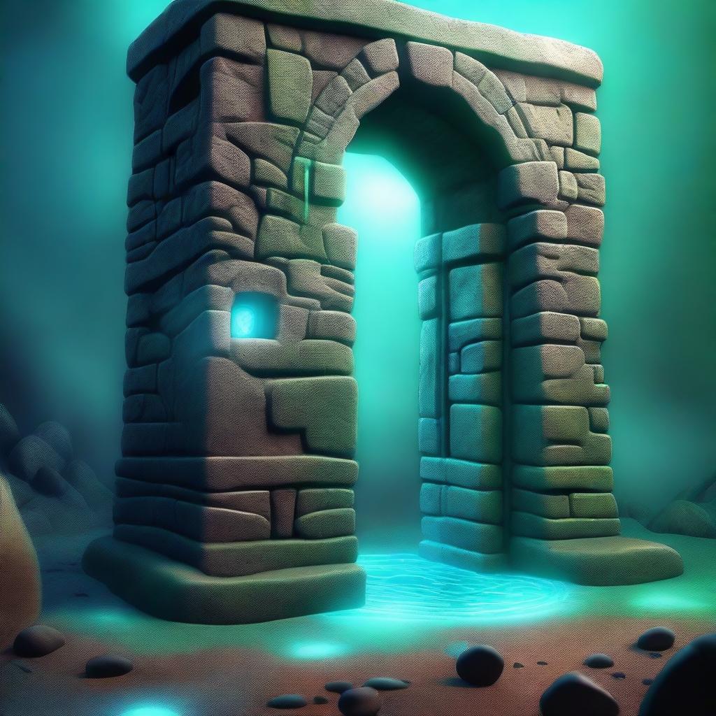 A fantasy scene featuring a magical portal to another dimension, resembling a door through which the destination is faintly visible