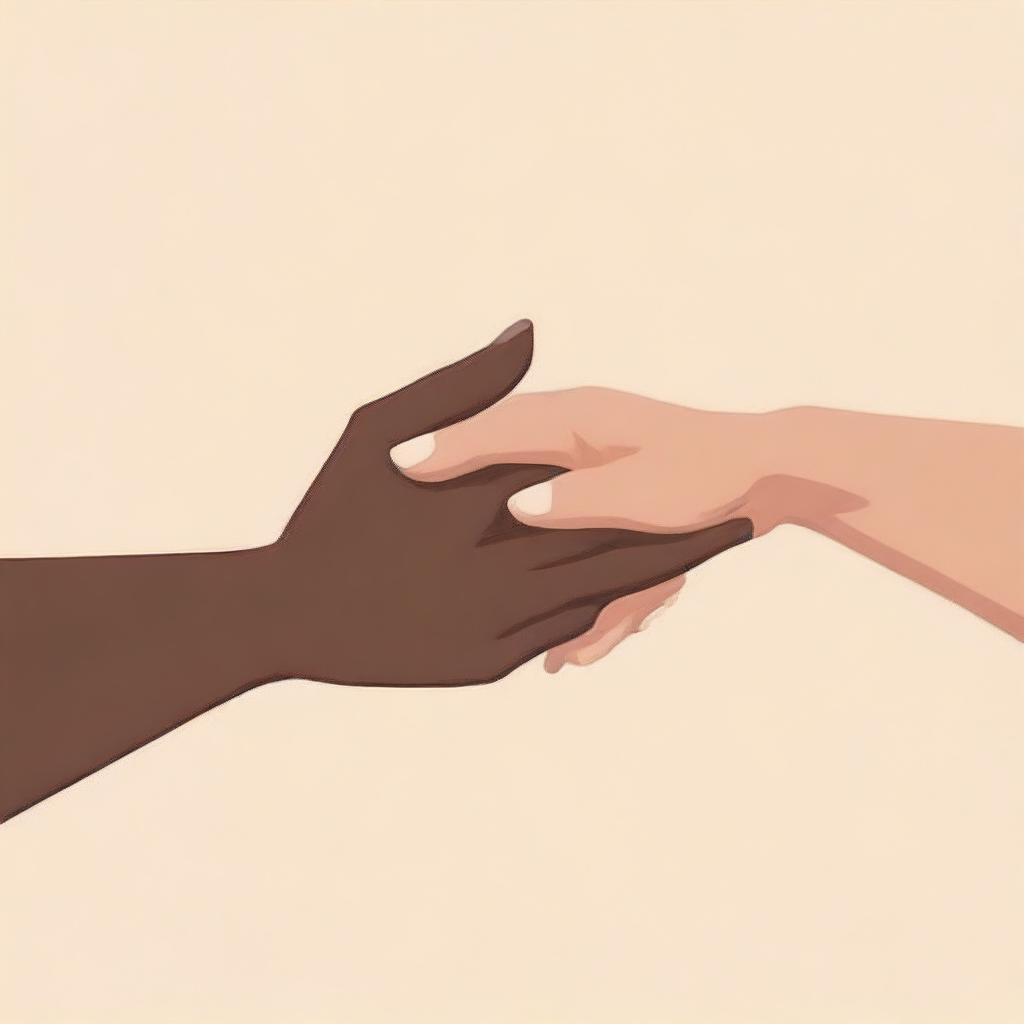 A realistic illustration of two women's hands reaching out towards each other, trying to come together