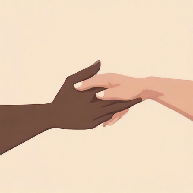 A realistic illustration of two women's hands reaching out towards each other, trying to come together