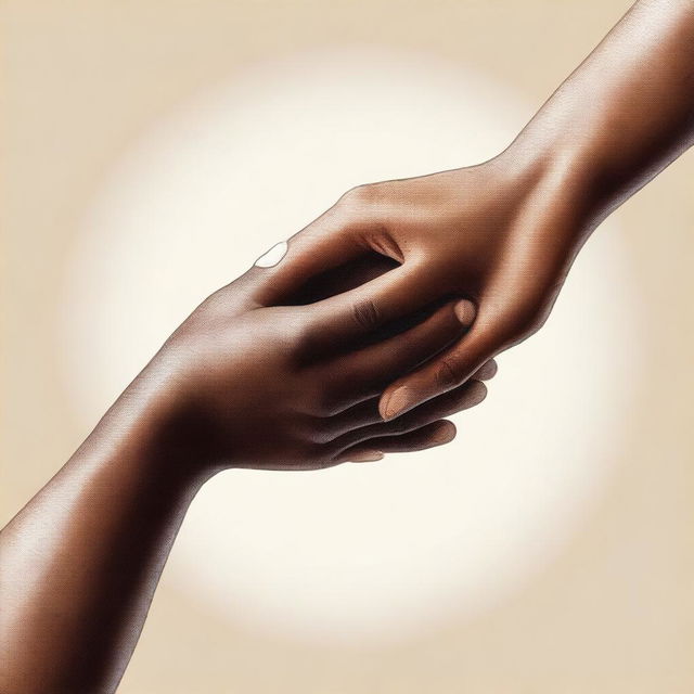 A realistic illustration of two women's hands reaching out towards each other, trying to come together