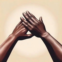 A realistic illustration of two women's hands reaching out towards each other, trying to come together