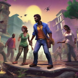 A vibrant and dynamic scene depicting the recovery of Latin America in the game Mega Zombie