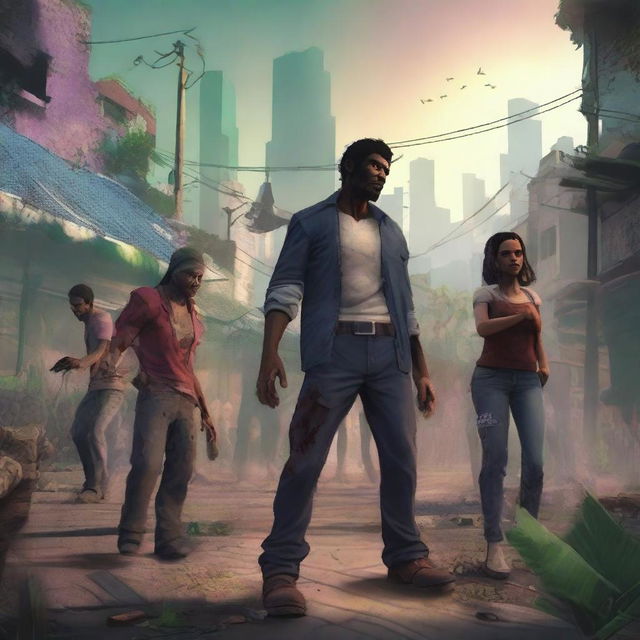 A vibrant and dynamic scene depicting the recovery of Latin America in the game Mega Zombie