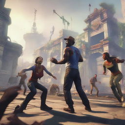 A vibrant and dynamic gameplay scene from the game Mega Zombie on PS4, depicting the recovery of Latin America