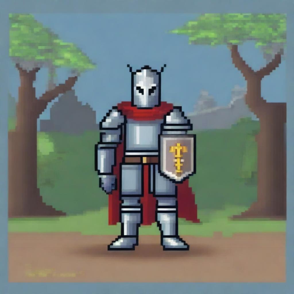 A medieval knight in pixel art style, designed for a platformer game