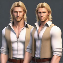 Create a 3D fantasy art image of a handsome man in his early 30s, tall and lean with a scholarly look