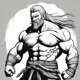 An aggressive Nordic barbarian in a sketch style, rendered in black and white