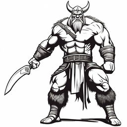 An aggressive Nordic barbarian in a sketch style, rendered in black and white